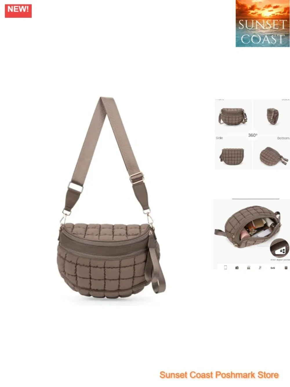 Quilted Crossbody Bag Puffer Fanny Pack Nylon Sling Purse Shoulder Bag